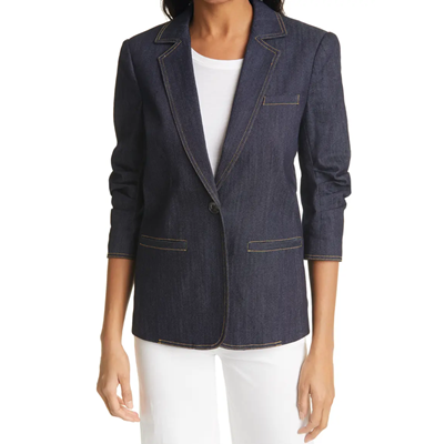 Blazer de jeans de enxágios escuros
