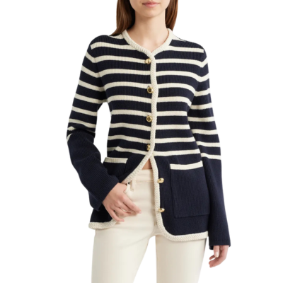jaqueta cardigan com listras