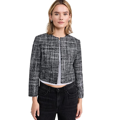 jaqueta de dama de estampamento cinza
