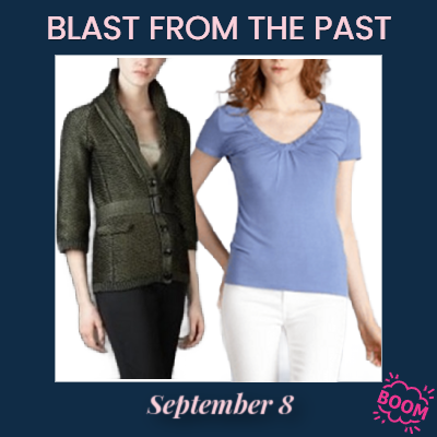 O gráfico lê explosão do passado: 8 de setembro (boom) e mostra uma colagem de roupas de trabalho que apresentamos em setembro de 2008-2020