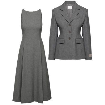 vestido cinza com blazer