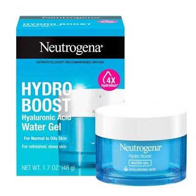 Um pote de Neutrogena Hydro Boost na frente da embalagem azul