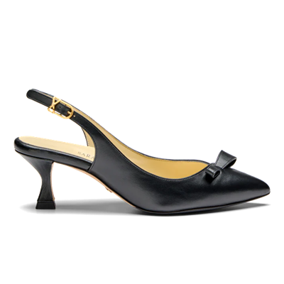 slingback preto com detalhe de laço