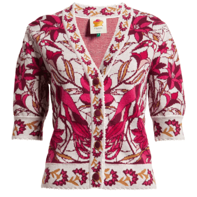 cardigan manga curta rosa avermelhado