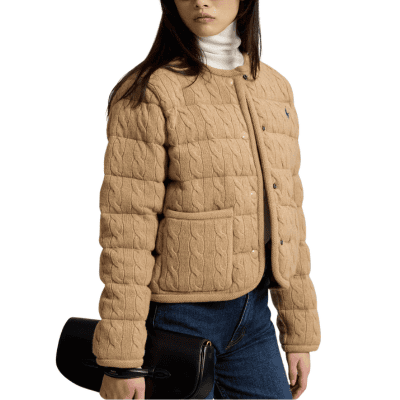 jaqueta puffer acolchoada em malha bege