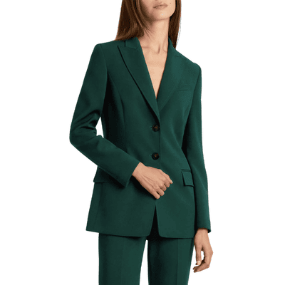 terno verde escuro com blazer levemente longo