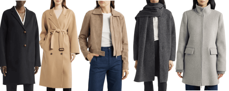 colagem de casacos na promoção de aniversário da Nordstrom