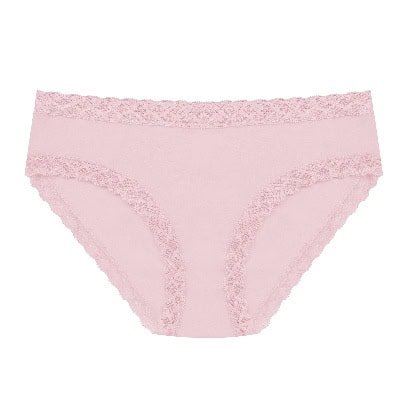 Um par de roupas íntimas femininas rosa com acabamento em renda